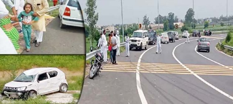 दिल्ली - मेरठ एक्सप्रेसवे में इंटरचेंज पर तेज रफ्तार कार 65 फुट ऊंचाई से नीचे गिरी, कार में सवार 3 महिलाओं समेत 6 लोग घायल