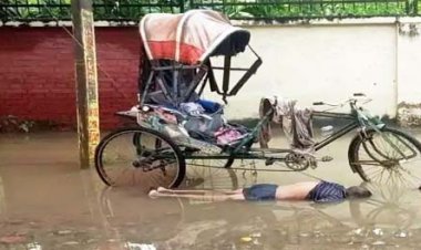 लखनऊ में बीच सड़क पानी में रिक्शेवाले की लाश : गले में बिजली के तार का फंदा, हाथ में 50 रुपए का नोट