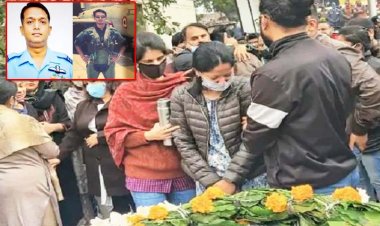 राजस्थान के जैसलमेर में शहीद हुए विंग कमांडर हर्षित का लखनऊ में अंतिम संस्कार, तिरंगे में पति को लिपटा देख पत्नी फूट-फूटकर रोई