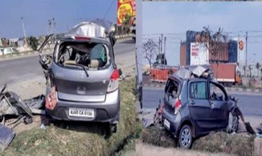 दिल्ली-जयपुर हाईवे पर भीषण सड़क हादसा : कैंटर से टकराई कार, चालक की एक गलती से गईं पांच जानें, पुलिस ने शवों को कब्जे में लेकर पोस्टमार्टम के लिए भेजा