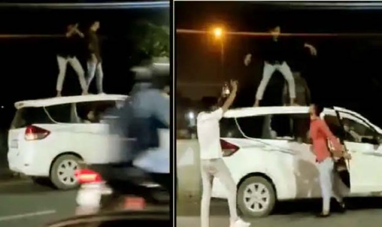 गाजियाबाद में चलती कार की छत पर कर रहे थे डांस : पुलिस ने पकड़ा, फिर थाने में कान पकड़कर की ऊठक-बैठक