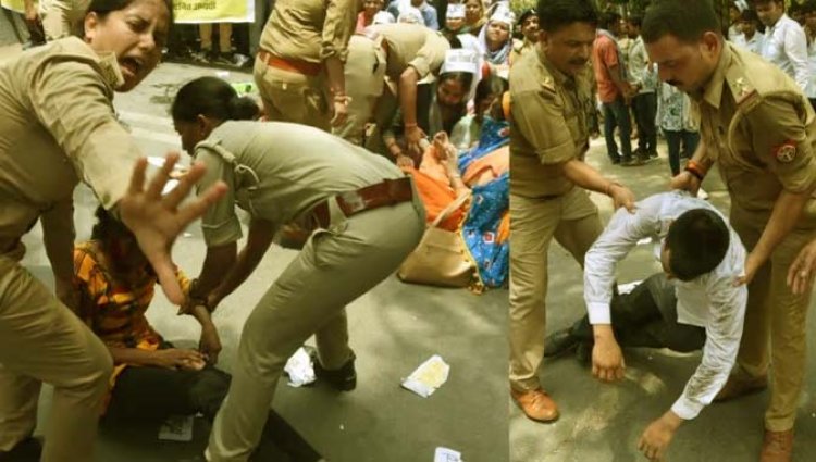 परिवर्तन चौक पर सहायक शिक्षकों का धरना प्रदर्शन : प्रदर्शन करते अभ्यर्थियों को पुलिस ने हटाया